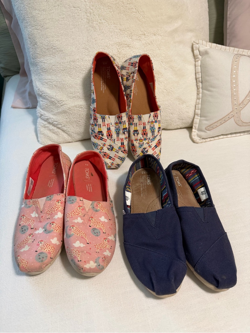 TOMS Woman’s Canvas  Slip-On Shoes - Navy, Pink, Multi (Set) size 9, 9, 9.5